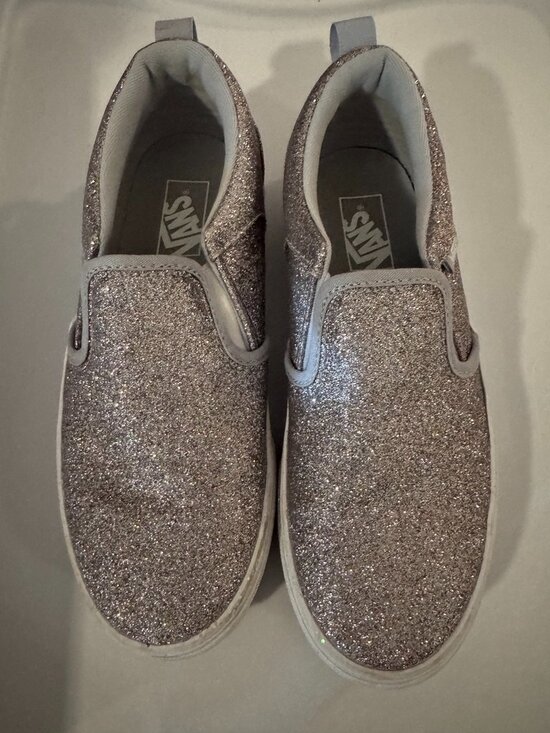 Vans Other - Vans Girls' Missy Silver Glitter Slip-On Sneakers, S:Girls' 3, Excellent Shape